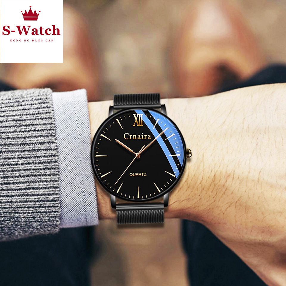 Đồng hồ nam CRNAIRA chính hãng, dây thép nhuyễn, mặt ánh xanh cực đep, mỏng chỉ 7mm, kiểu dáng hiện đại