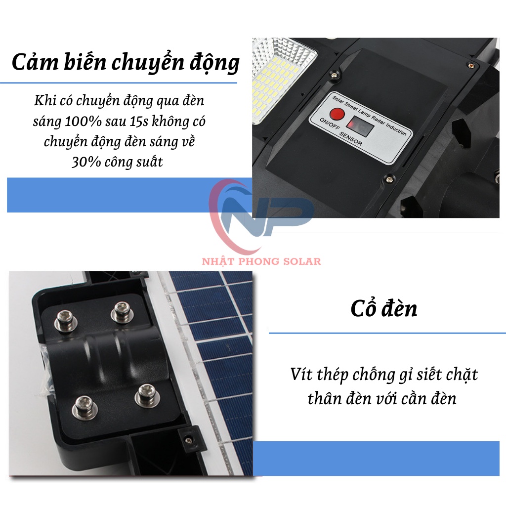 Đèn Năng Lượng Mặt Trời Liền Thể 2 Cánh NHATPHONG công suất 600W,Cảm Biến Chuyển Động, BH 2 năm