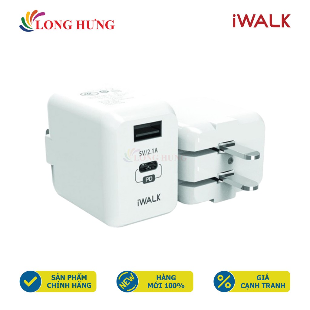 Cốc sạc iWalk Leopard 2.1A 1USB 1PD 28.5W ADL008P - Hàng chính hãng - Cổng ra 1Type-C và 1 USB Sạc nhanh 28.5W