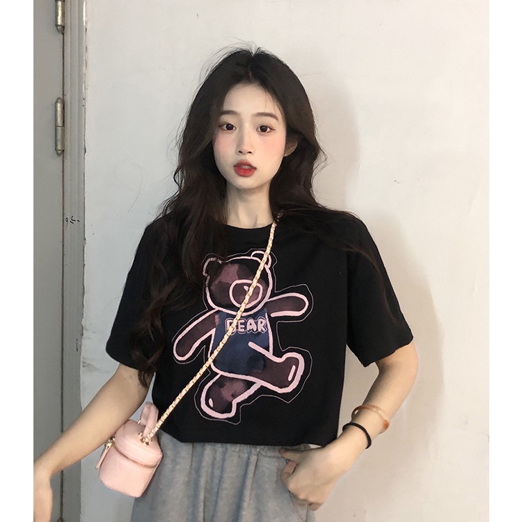 Áo Thun cotton Ngắn Tay Họa Tiết Hoa Thời Trang Hàn Quốc Cho Nữ