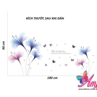 decal dán tường hoa pha lê mỏng xanh tím