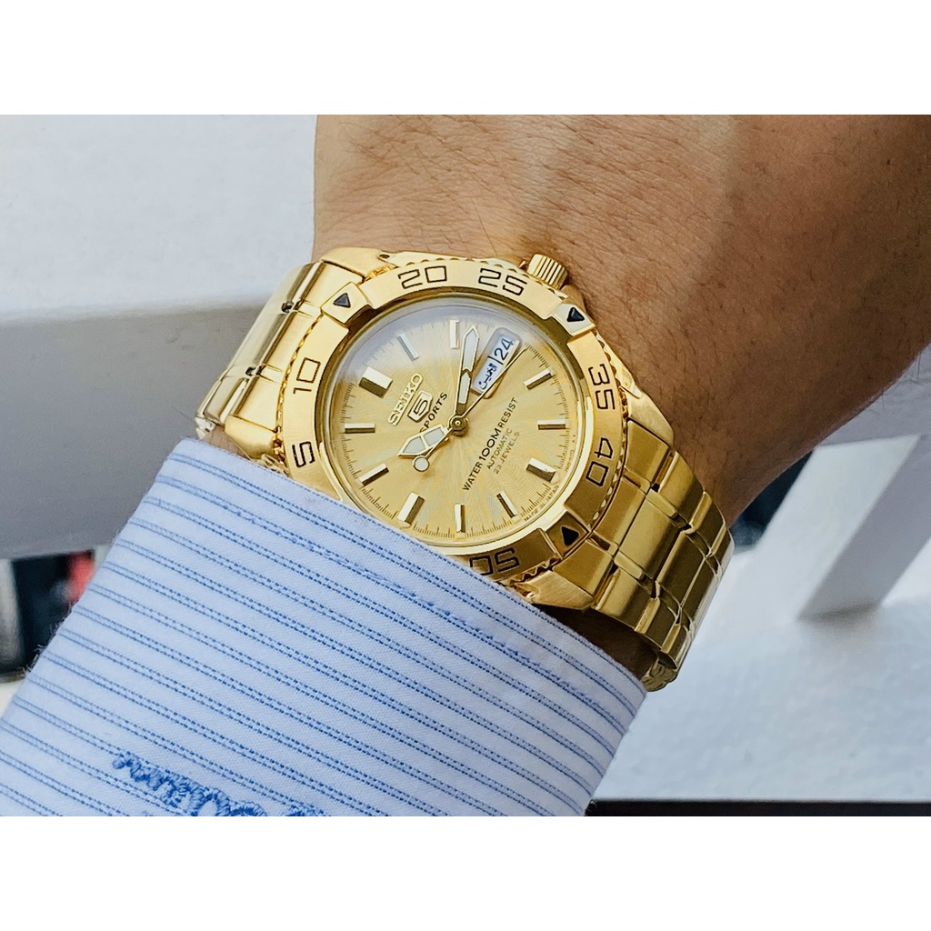 ĐỒNG HỒ NAM SEIKO 5 AUTOMATIC SNZB26J1 JAPAN SIZE 42MM THÉP KHÔNG GỈ MẠ FULL VÀNG KIM DẠ QUANG CHỐNG THẤM NƯỚC