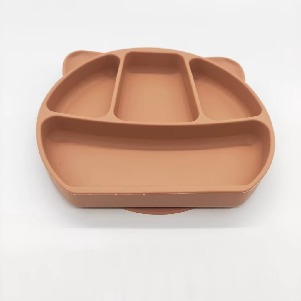 Khay ăn dặm silicon 4 ngăn hình Gấu tiện lợi có đế hít chống lật đổ an toàn cho bé sử dụng 𝐄𝟎𝟒