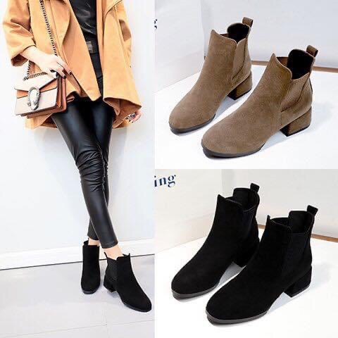 Bốt thời trang nữ da lộn cổ chun ôm chân, đế 3cm,lót lông siêu ấm