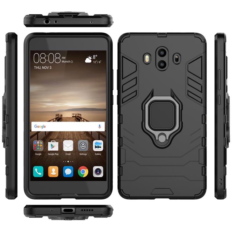 Ốp Điện Thoại PC + Silicone Mềm Chống Sốc Có Vòng Nhẫn Giá Đỡ Xoay Cho Huawei Mate 10 9 Lite