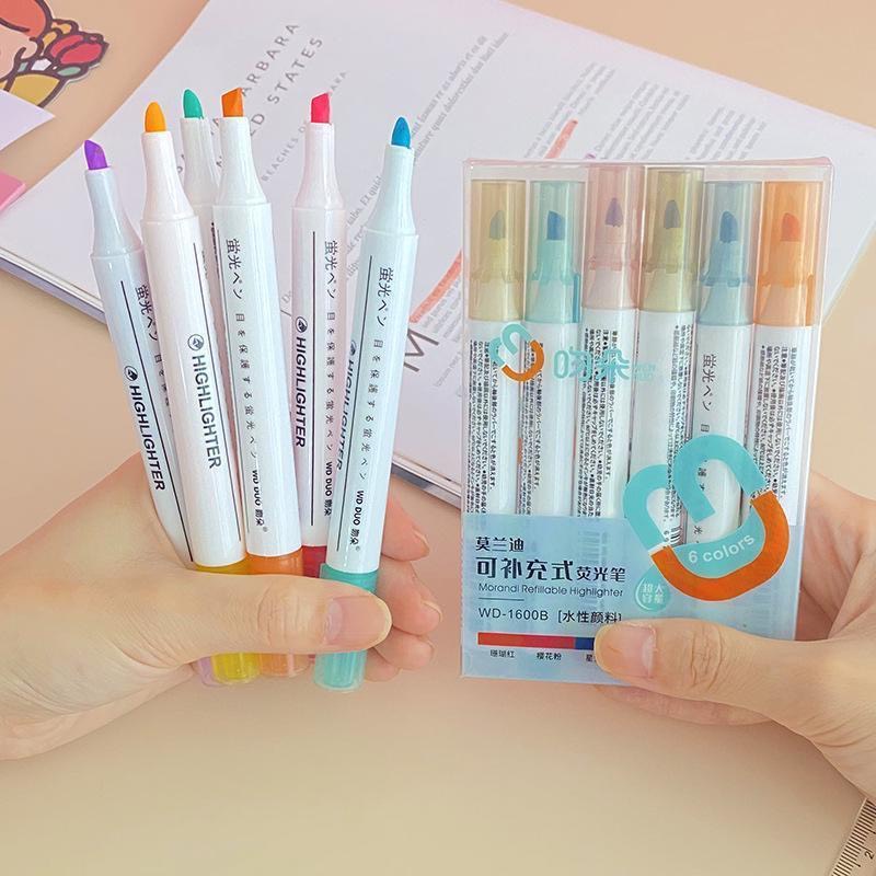 Bút dạ quang 6 màu highlight, bút đánh dấu nhớ dòng cute nhiều màu marker dễ thương