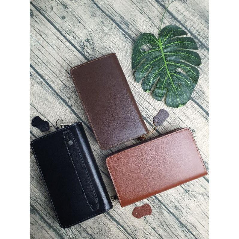 [Da thật] Clutch da thật 2 ngăn kéo, da trơn - 100% da bò thật