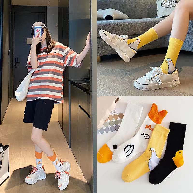 Mới Vớ cotton In Họa Tiết Vịt Con Xinh Xắn Dành Cho Nữ