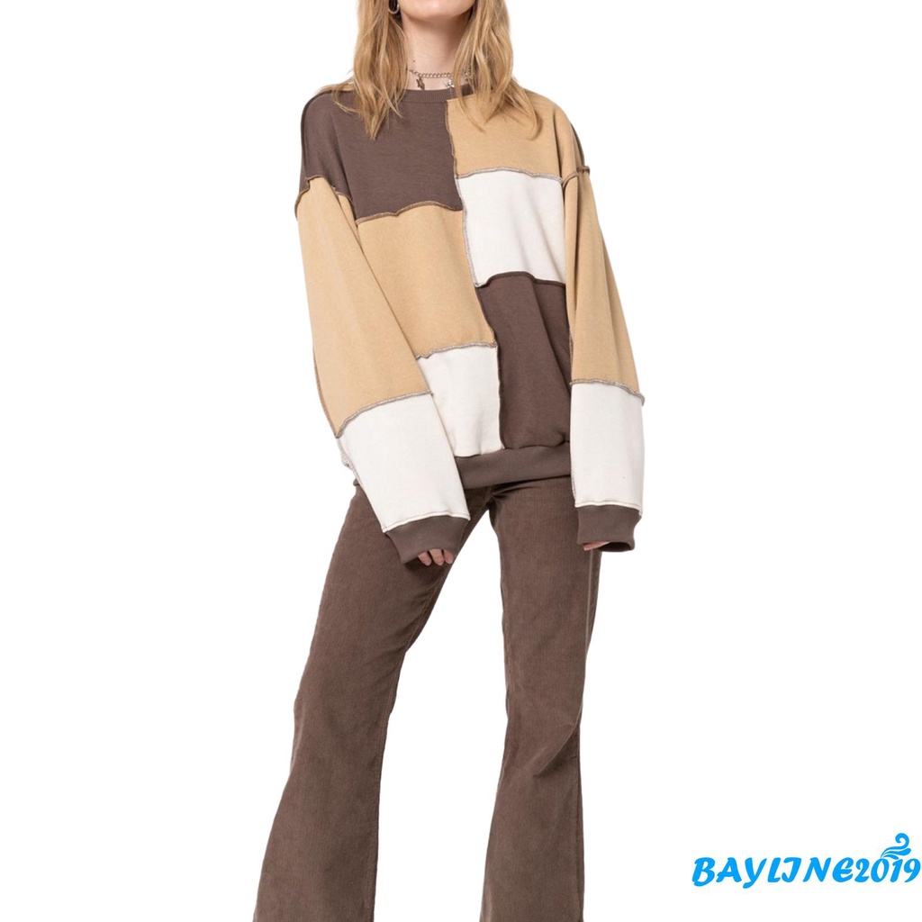 Áo sweater tay dài phối màu sắc thời trang dành cho nữ
