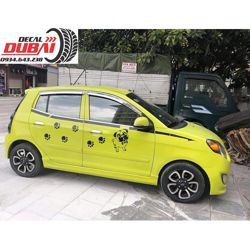 Tem Dán Sườn Xe Kia Morning Dấu Chân Cún Con Dễ Thương