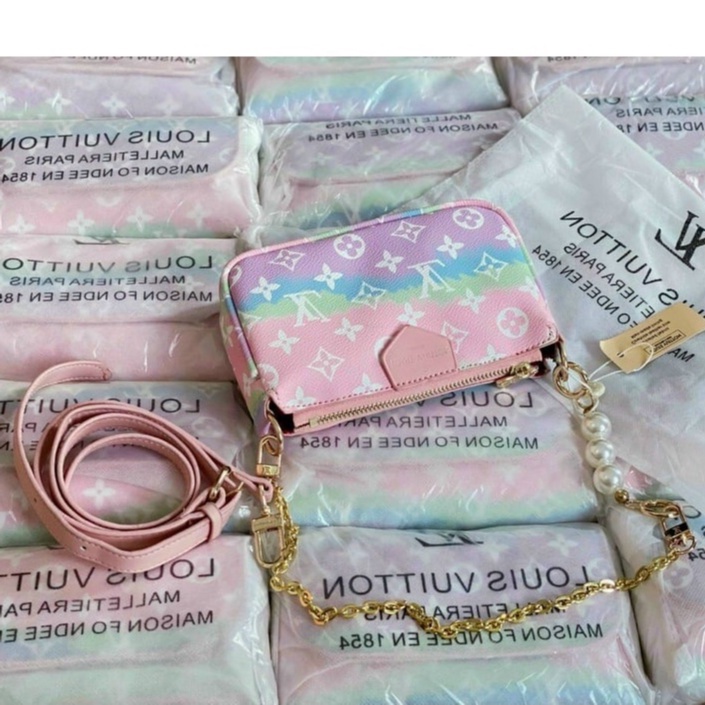 Túi Kẹp Nách Nữ ❤️XẢ KHO BÁN LỖ❤️ Túi Đeo Chéo, Đeo Vai Cầu Vồng Quai Xích Phối Ngọc SPB 507