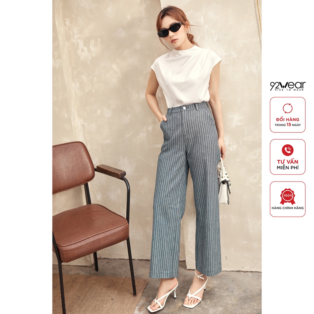 Áo sơ mi nữ vai chờm không tay 92WEAR, chất lụa cổ leo 3 ly vai ASA2220