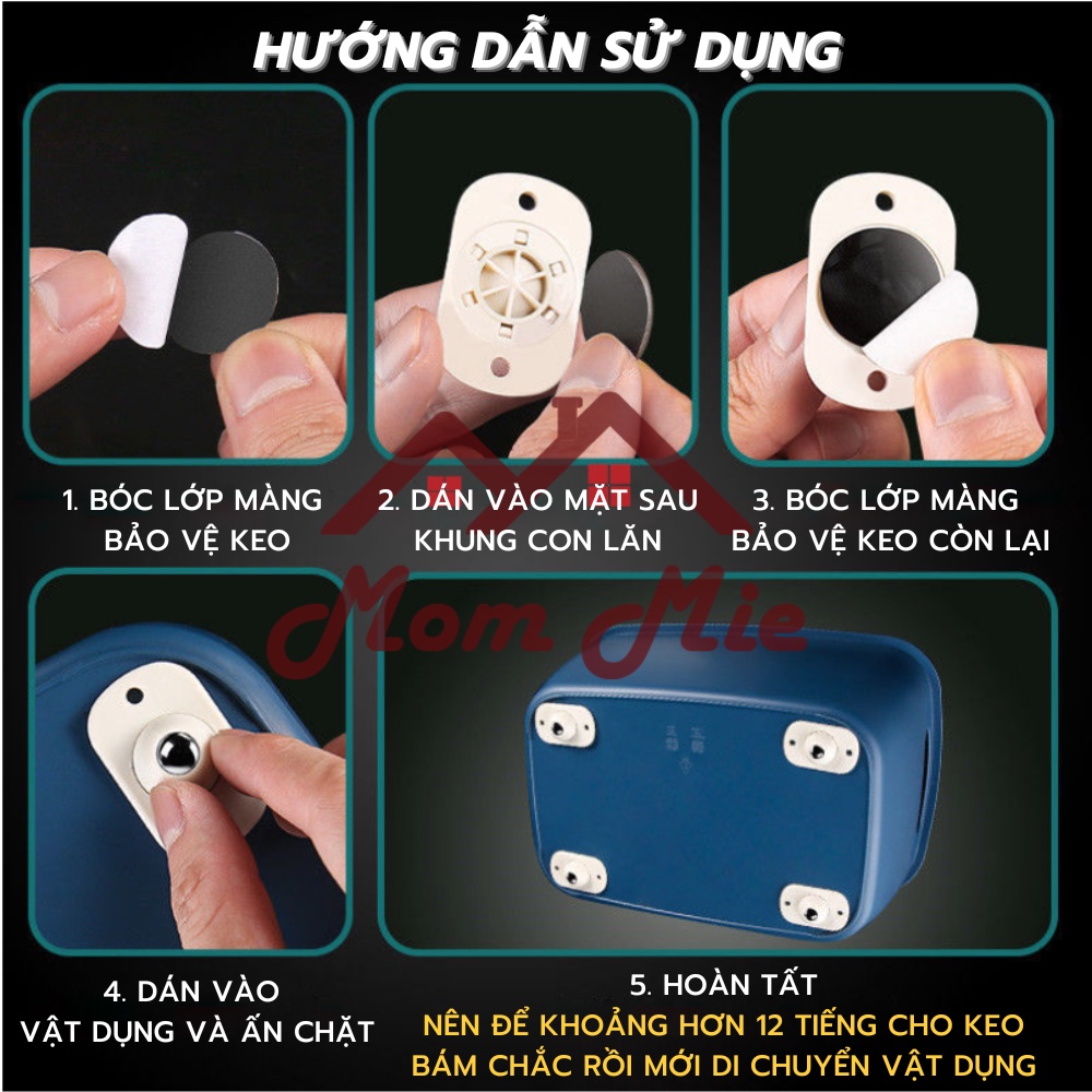 [MỚI] Vỉ 4 con lăn kèm miếng dán 2 mặt, dán thùng rác và các vật dụng, siêu bền, chịu lực tốt - J242