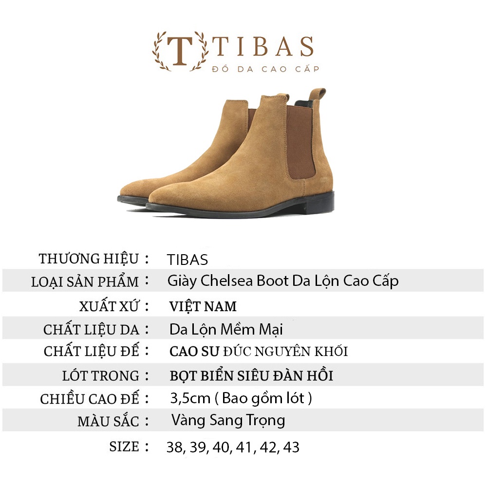 Giày Chelsea Boots Da Lộn Mềm Mại Cao Cấp Màu Vàng Sang Trọng Bảo Hành 12 Tháng TIBAS