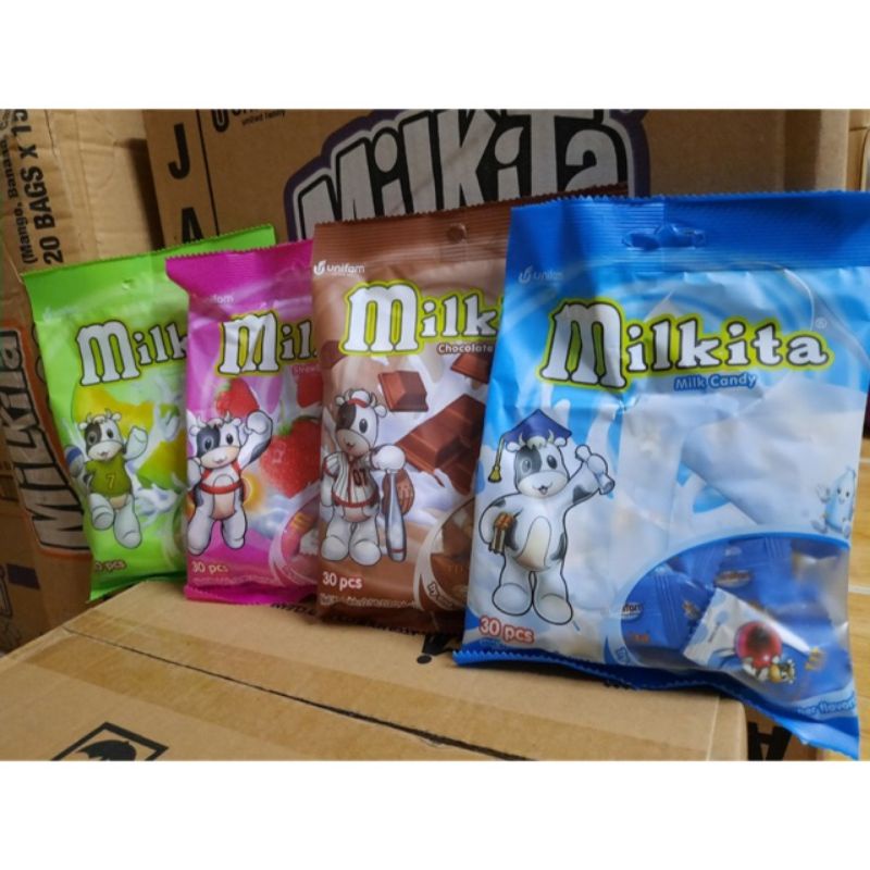 KẸO SỮA MILK PLUS 150G/ Bịch 30 chiếc kẹo sữa Milkita Indonesia hương dâu, sô cô la, sữa, dưa gang 84g