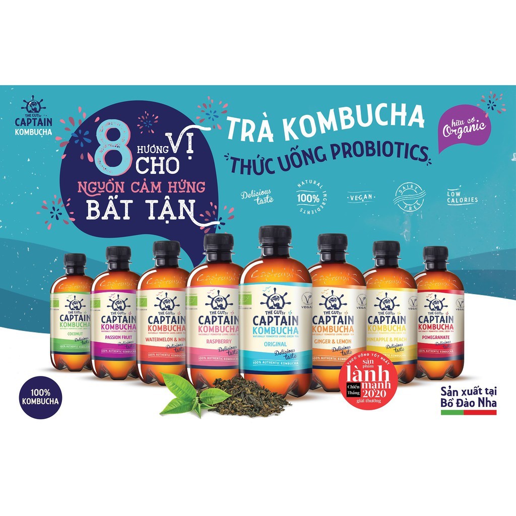 Trà Dưỡng Sinh KomBuCha hữu cơ Captain Kombucha 400ml