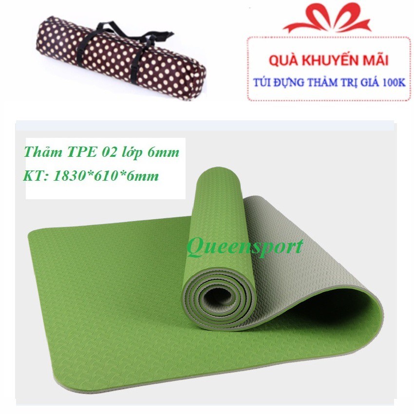 [FREE SHIP] SALE CUỐI NĂM : Thảm Yoga TPE EcoFriendly 2 lớp cao cấp dày 6mm tặng túi đựng và dây buộc thảm chuyên dụng