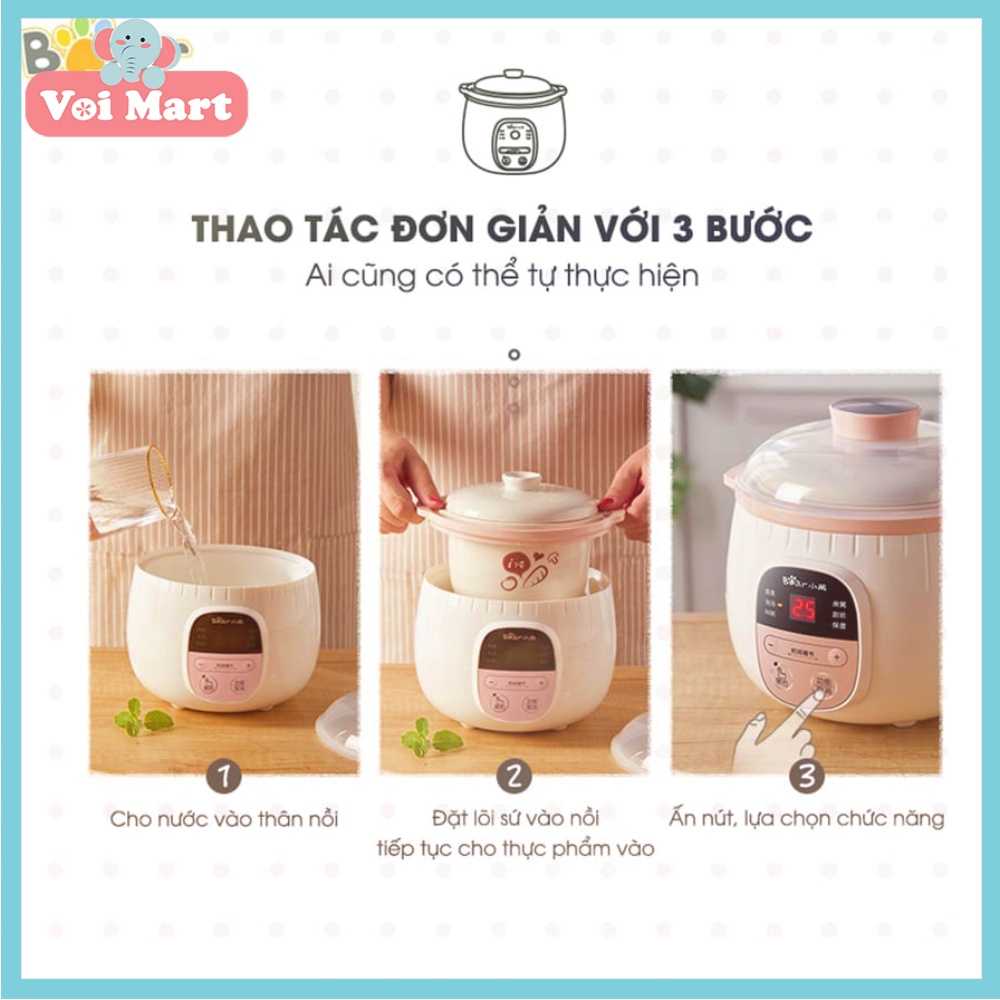 Nồi Nấu Cháo Chậm Bear Bản Quốc Tế, Nồi Ninh Hầm , Hấp Cách Thủy Tặng Kèm Xửng Hấp Bảo Hành 18 Tháng