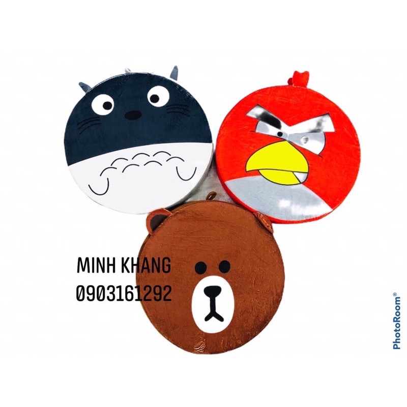 Đệm Ngồi Tròn Hình Thú - Gối Teddy, Angry Bird, Tororo - Hàng Loại 1 SZ LỚN 40x40 DÀY 7cm