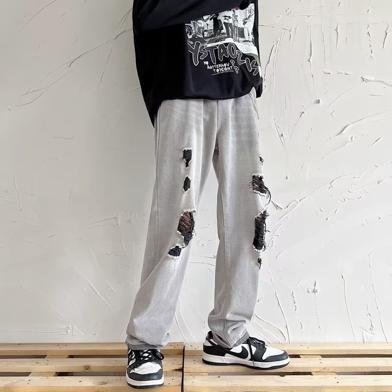 Quần jeans Rách Thời Trang Hip Hop Đường Phố Hàn Quốc Dành Cho Nam S-3XL