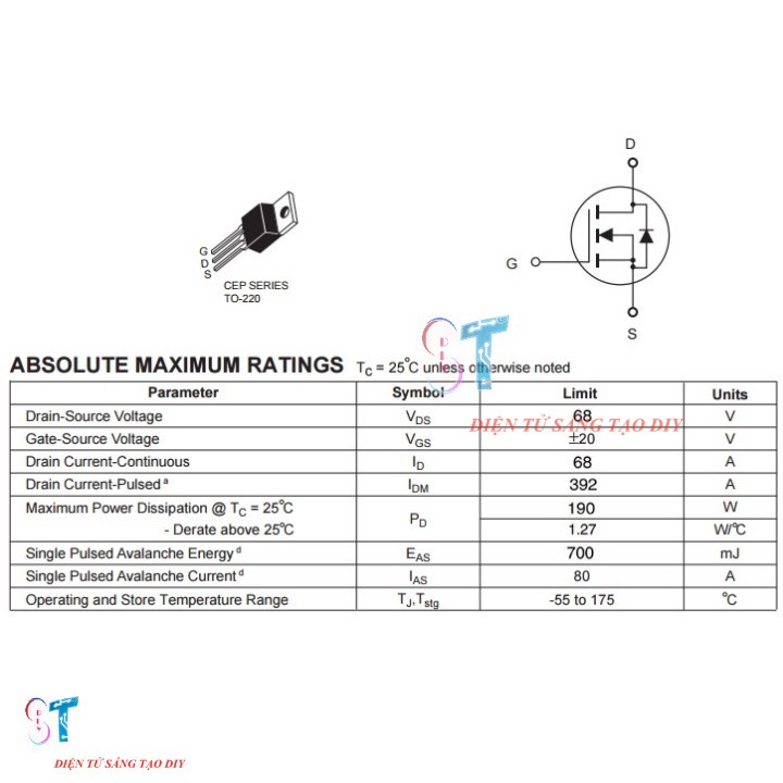 Mosfet 80NF70 To220 N-CH 70V 80A