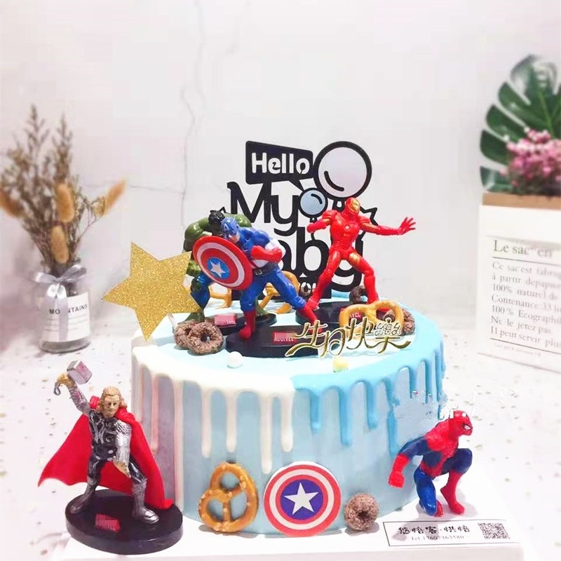 Set 6 Mô Hình Nhân Vật Siêu Anh Hùng Trang Trí Bánh Kem