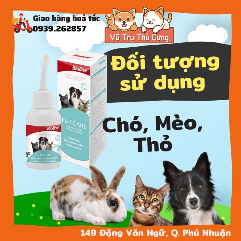 Nước nhỏ tai, vệ sinh tai cho Chó mèo, Bioline 50ml