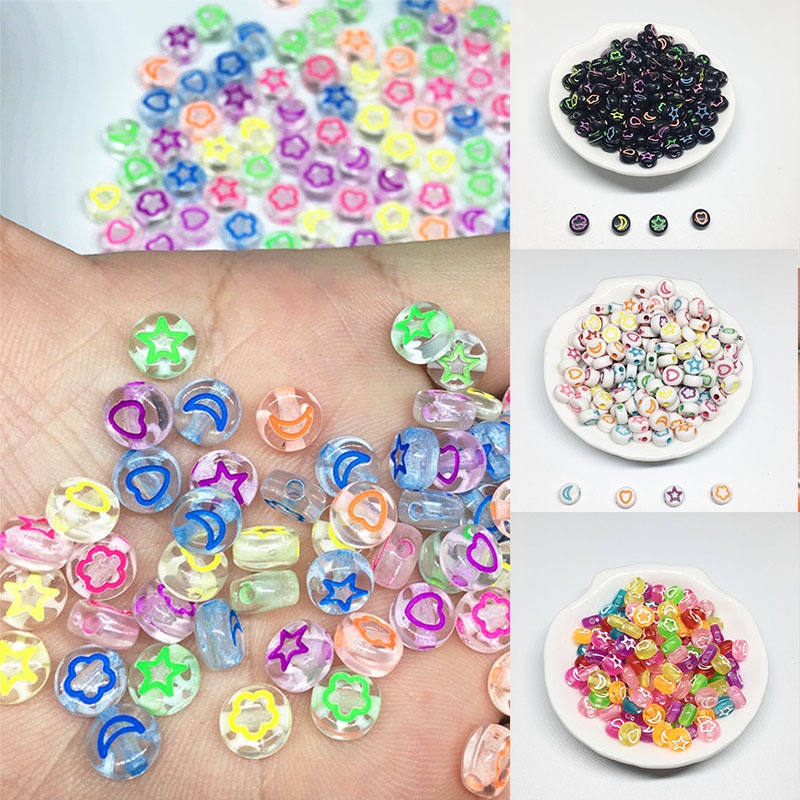Set 100 Hạt Xâu Chuỗi 4 * 7mm Hình Hoa / Trăng / Sao Làm Trang Sức Thủ Công