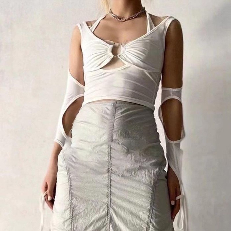 Aespa Winter Karina Áo Thun Tay Dài Hở Lưng Phối Dây Phong Cách Hip Hop Thời Trang Mùa Đông Quyến Rũ