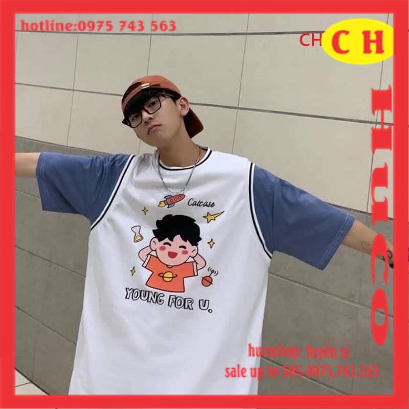 [MÃ HUCOPA011 GIẢM 5000 đơn 299k] áo thun kiểu phối tay hình cậu bé Young chất cotton form rộng nam nữ unisex freesize | BigBuy360 - bigbuy360.vn