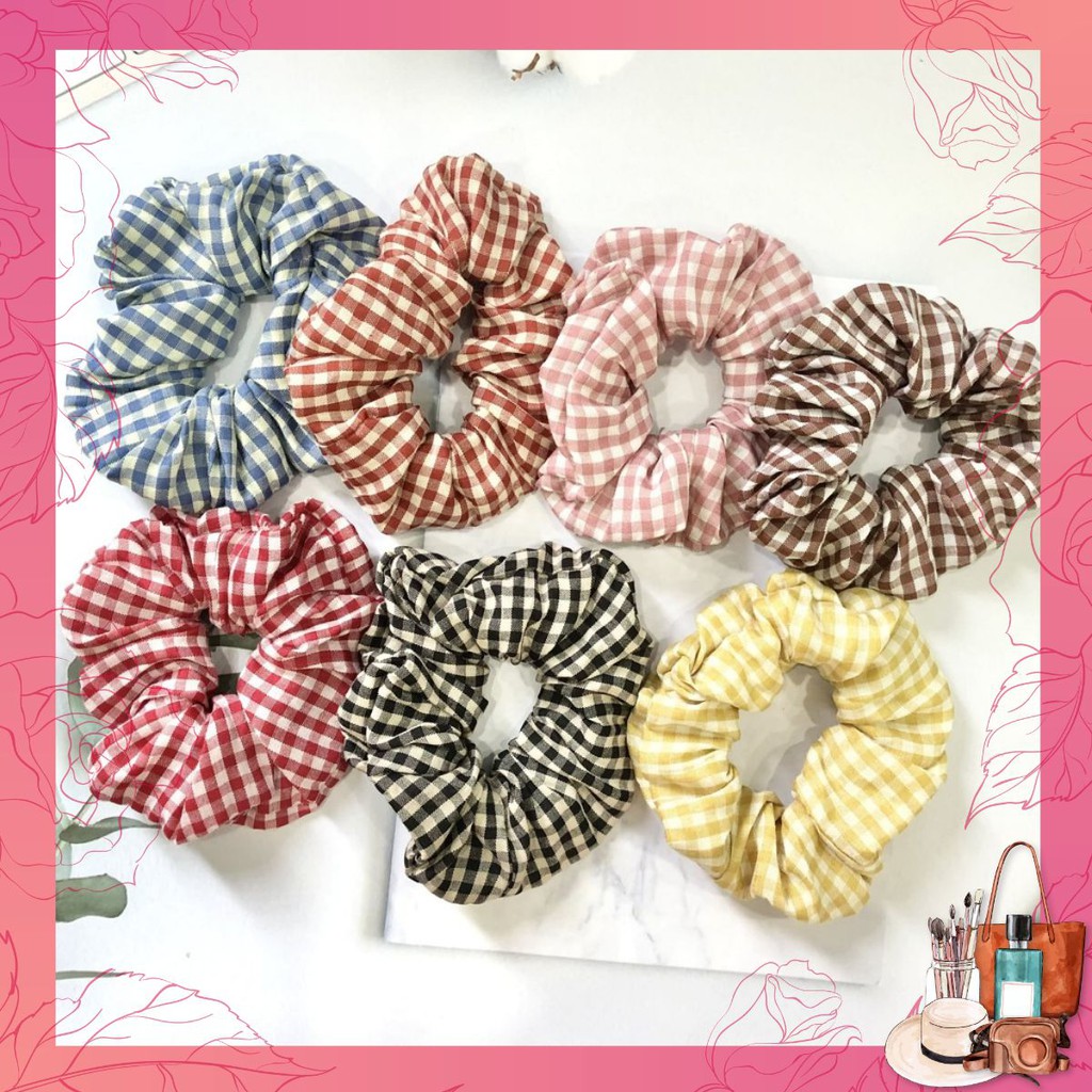 Cột Tóc Vải Scrunchies - Dây Buộc Tóc Scrunchies họa tiết kẻ caro