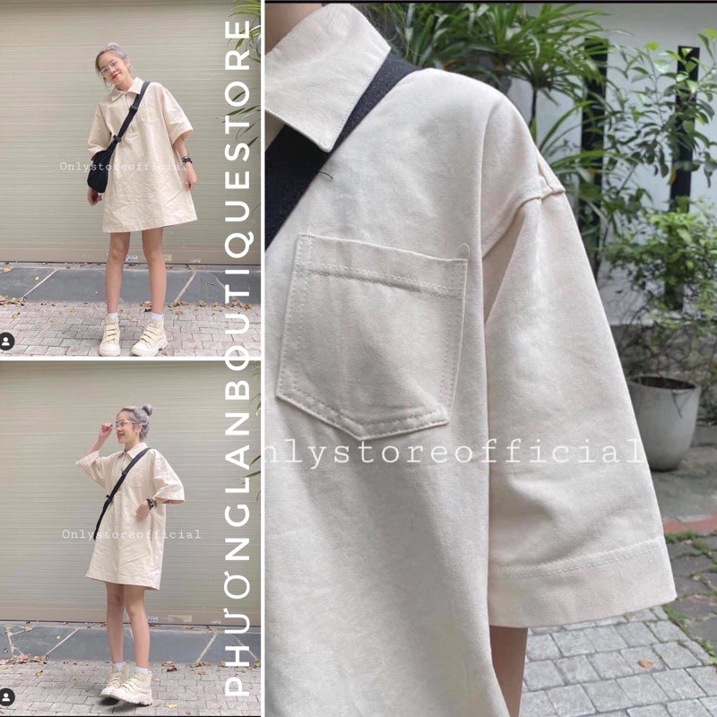 Váy dài  Đầm polo dáng xuông phối cổ sơ mi chất liệu siêu xinh phong cách Hàn Quốc Ulzzang PHULA
