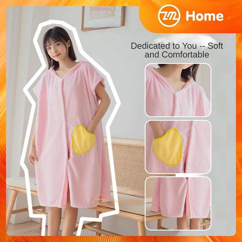 Áo Choàng Tắm Một Mảnh Đa Năng Có Mũ Trùm Bằng Vải Nhung San Hô Dành Cho Đi Bơi ZM