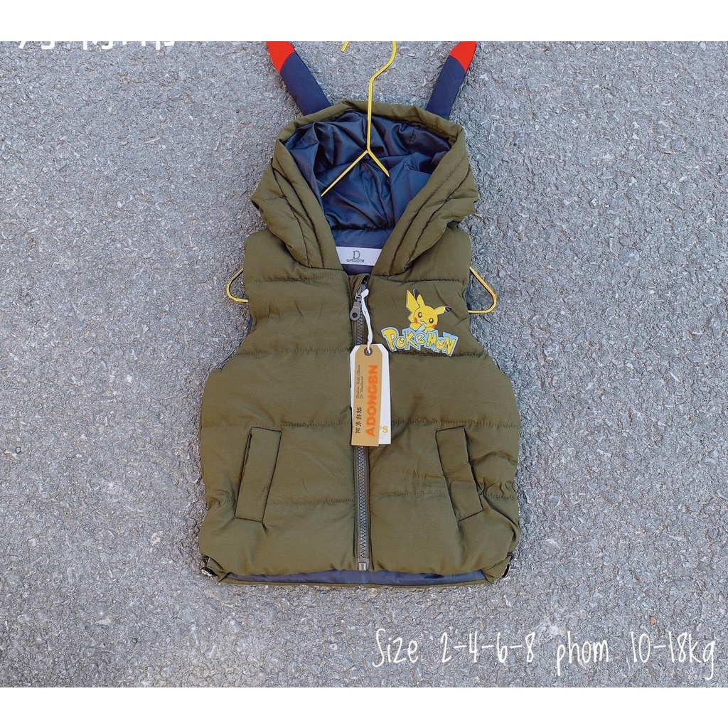 Áo gile phao pokemon có mũ cho bé