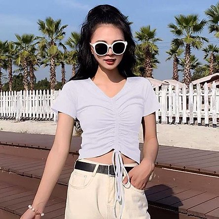 Áo Croptop Rút Dây Giữa Ngực Nữ - Áo body dáng cộc phong cách vintage màu sắc cá tính ulzzang