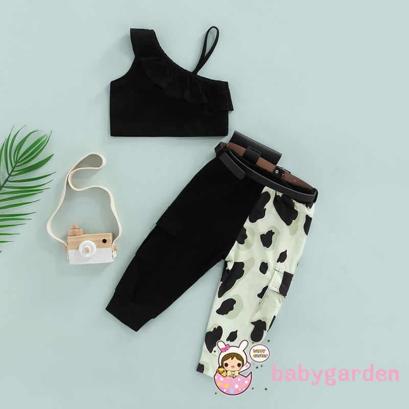 Bộ Áo Hai Dây Không Tay Kèm Quần Họa Tiết Bò Sữa Thời Trang Mùa Hè Cho Bé Gái 1-6 Tuổi