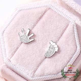 Bông tai bạc s925 foot & hand đính đá zircon bất đối xứng xinh xắn | khuyên tai nữ trang sức bạc