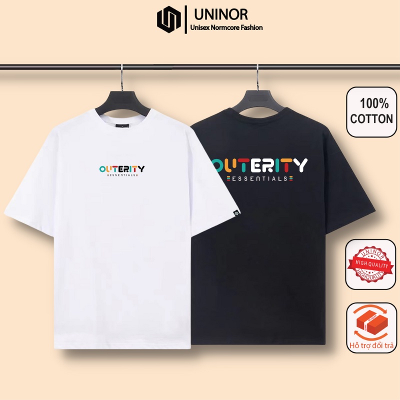Áo thun cotton oversize Uninor áo phông ngắn tay form rộng unisex in hình signature outerity