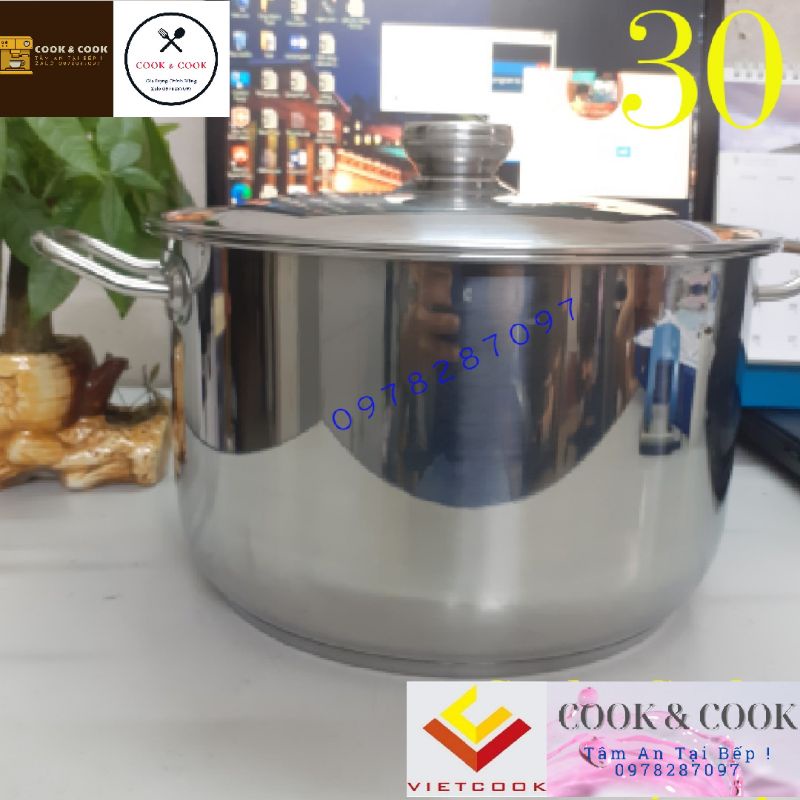 [CHÍNH HÃNG] Nồi luộc gà inox 10- 15 lít size 30 cm 1 đáy &amp; 3 đáy từ và