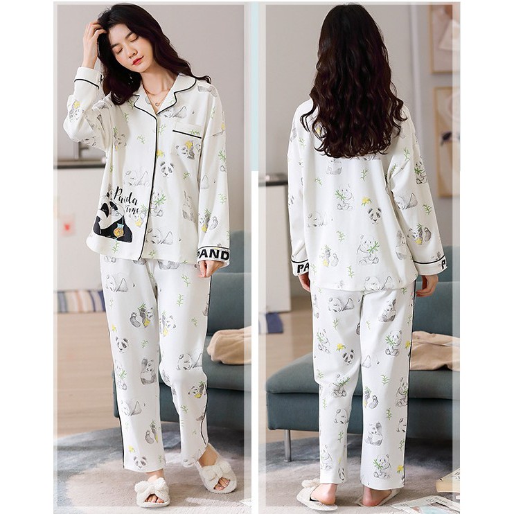 Đồ bộ Pijama nữ dài tay Cotton 100% form cách điệu, gọn dáng