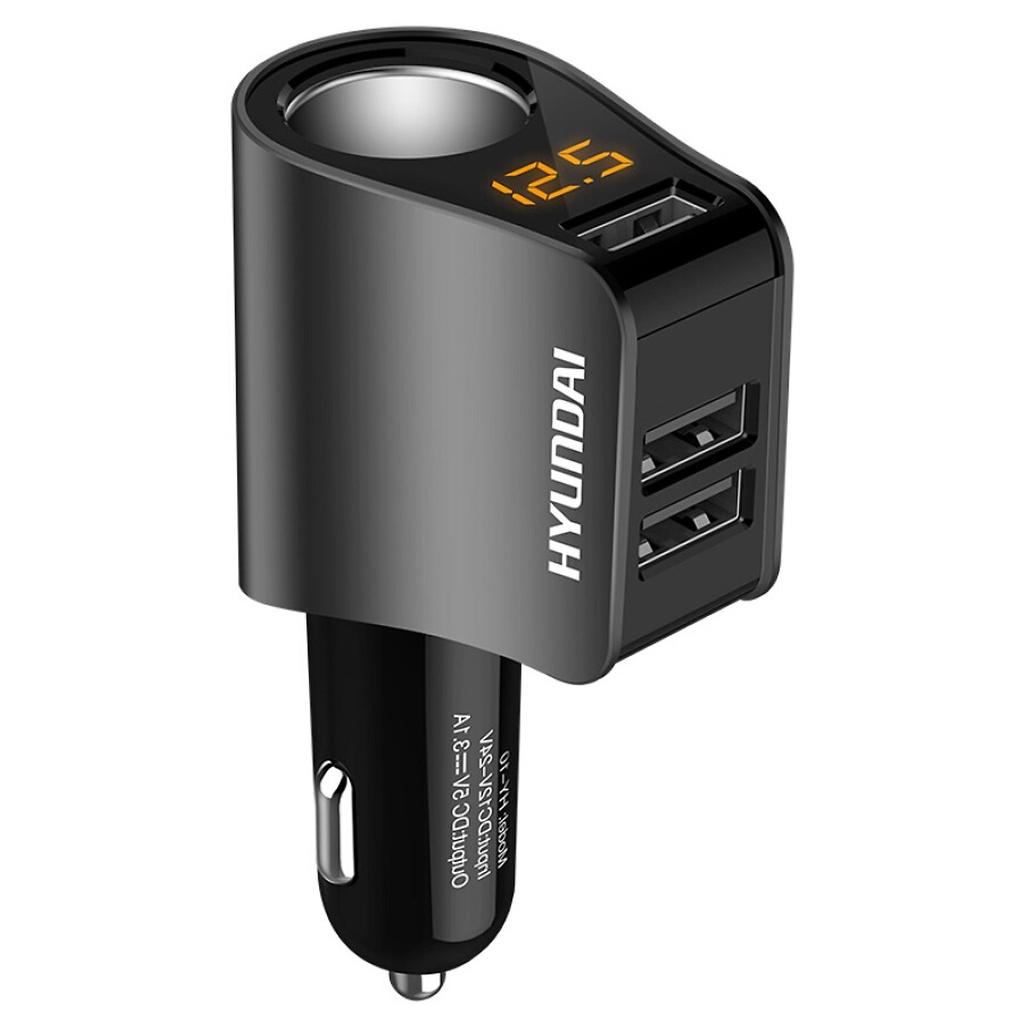 Tẩu sạc Ô tô, xe hơi Hyundai HY10 cao cấp, 2 cổng USB + 1 tẩu 12V tiện lợi có đèn led báo điện áp