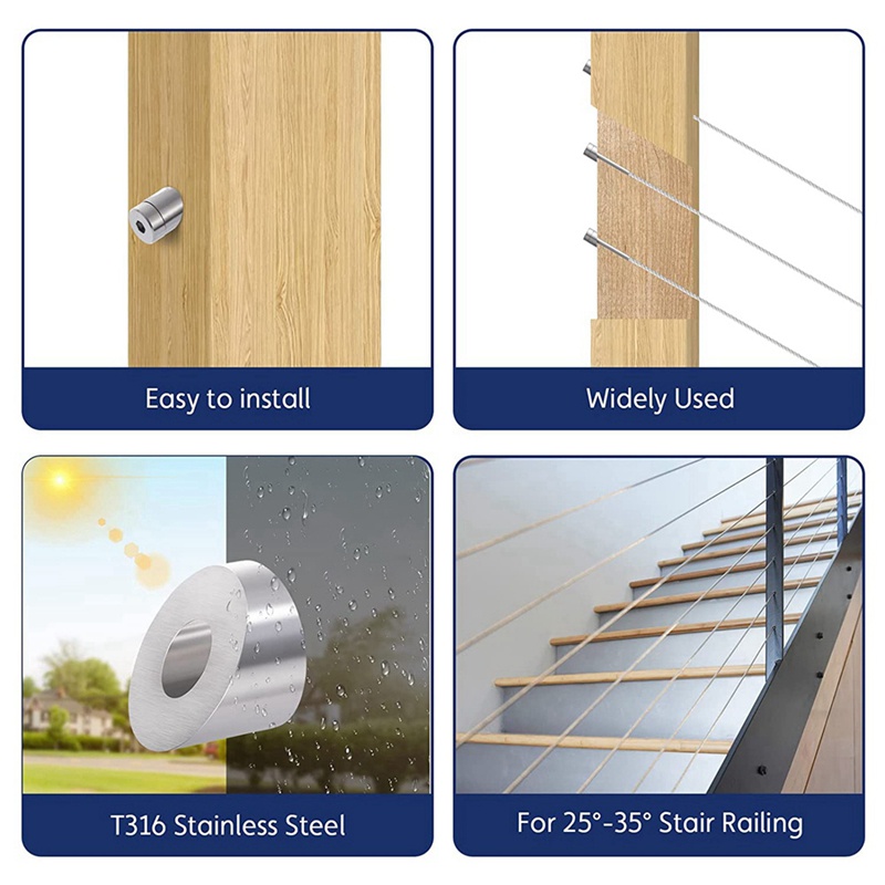 Bộ 10 Vòng Đệm Bằng Thép Không Gỉ 30 Độ 1 / 4 Inch / 6.6mm 30 Độ Cho Vòng Dây Cáp