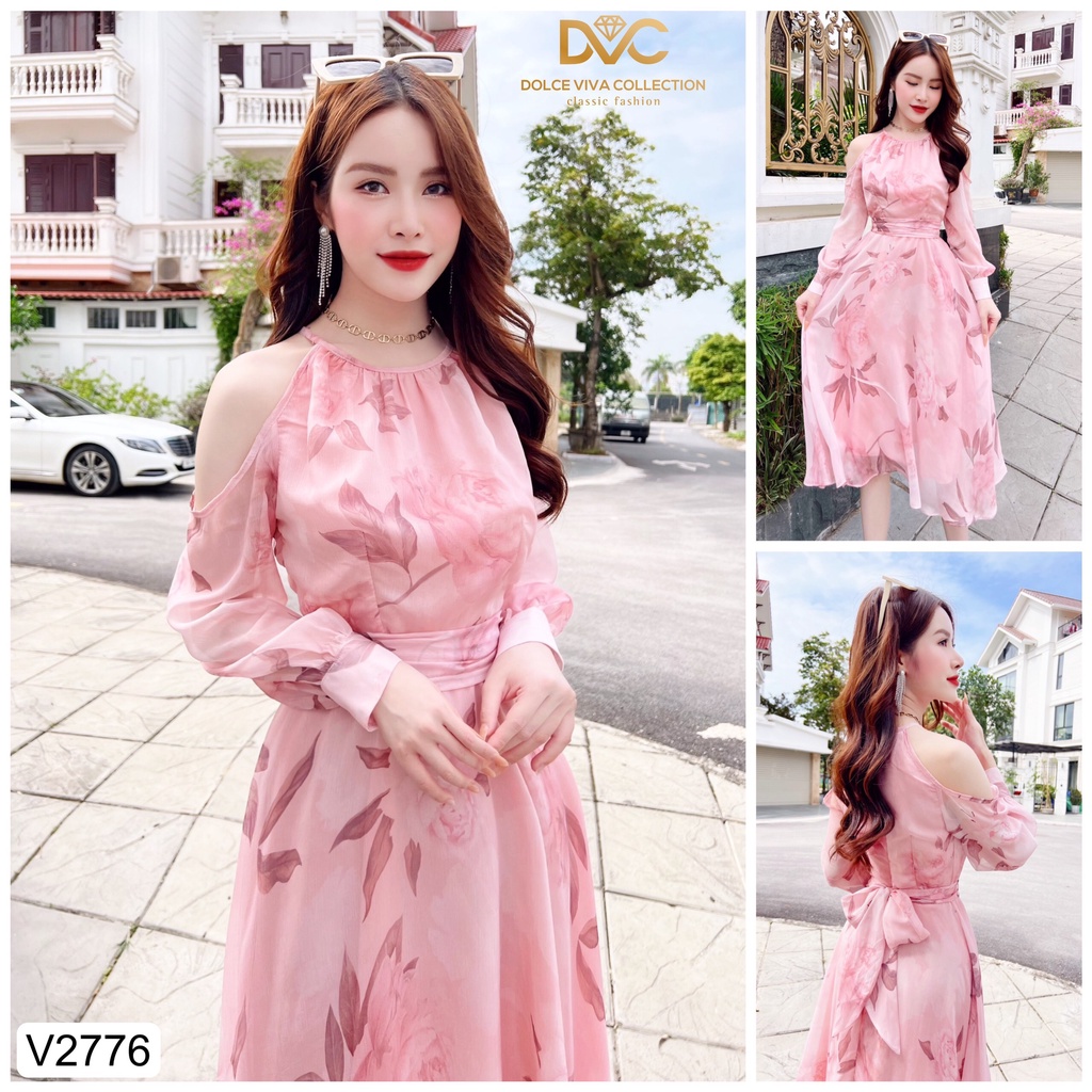Váy tiểu thư voan hoa cổ yếm thiết kế cao cấp tay phồng sang chảnh V2776- DVC