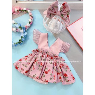 Body váy hoa cổ V bé gái