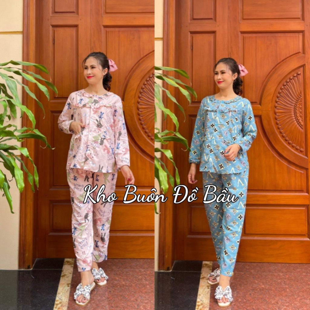 Bộ đồ bầu dài tay XUÂN HÈ CHẤT KATE mềm mát mặc ở nhà hoặc ra ngoài  XẢ KHO