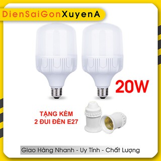 COMBO 2 bóng đèn led 20W - tặng kèm 2 đui đèn siêu sáng Đuôi E27 Ánh sáng trắng tiết kiệm điện