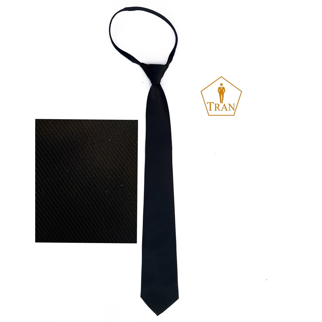 Cà Vạt Caravat Đen Sọc Xéo Dây Kéo Thắt Sẵn 7 8cm Bản Trung