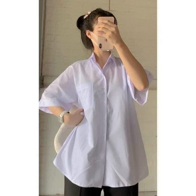 SƠ MI TRẮNG XANH TAY LỠ FORM RỘNG HỌC SINH