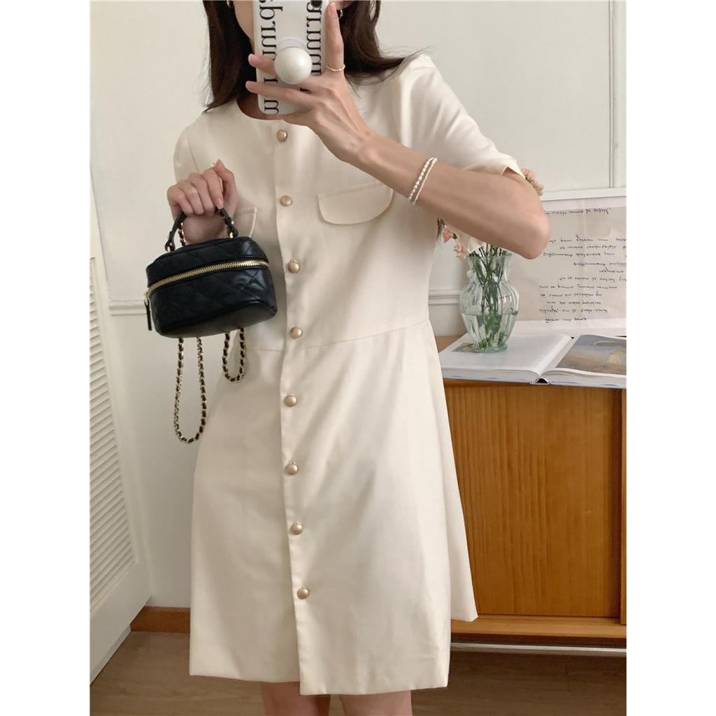 Đầm Ngắn Tay Dáng Vừa Phong Cách Retro Pháp 54254 Dễ Phối Đồ