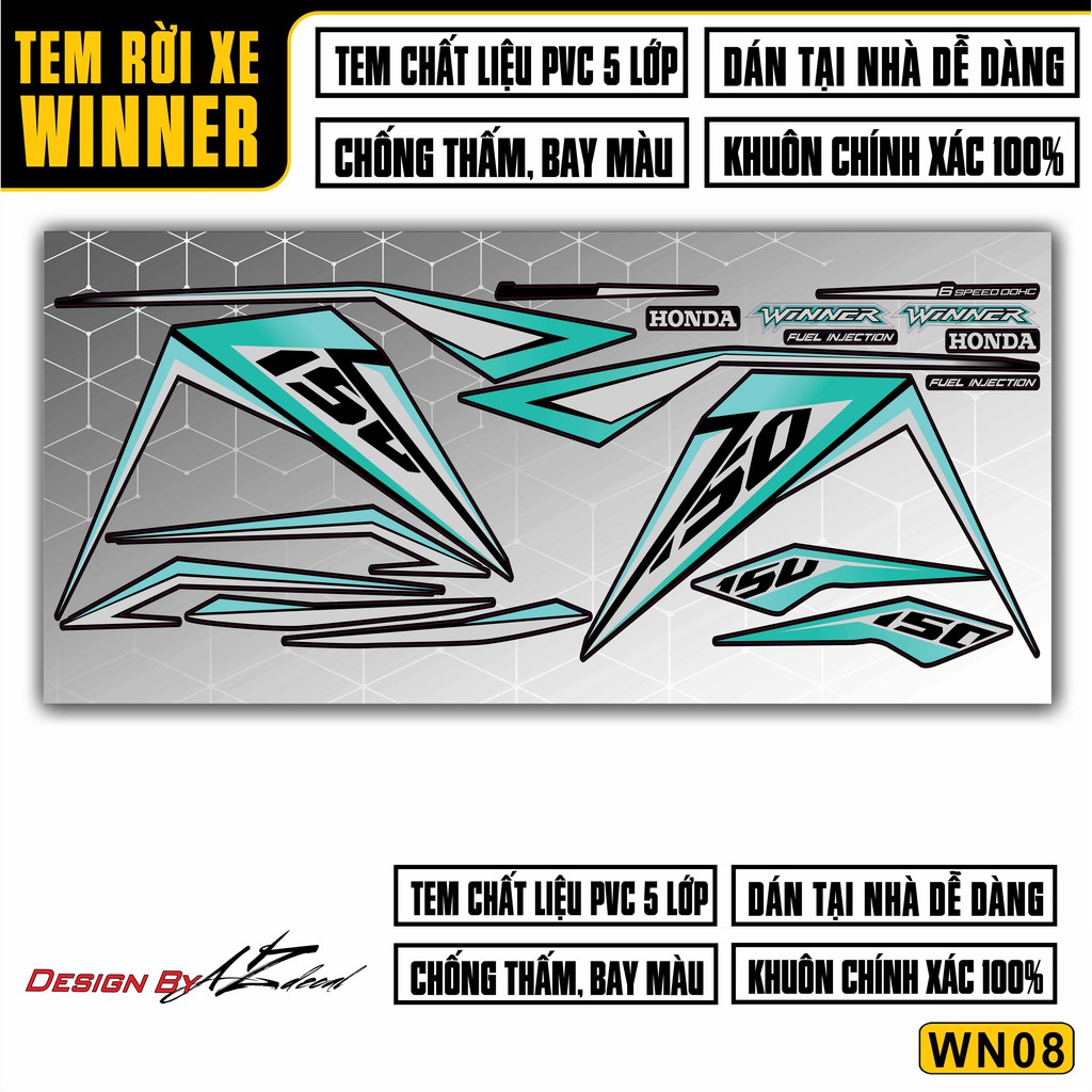 Tem Rời Xe Winner V1 Cao Cấp | 2WN08 | Tem Chế Winner 150 Chất Liệu Chống Thấm Nước, Chống Bay Màu